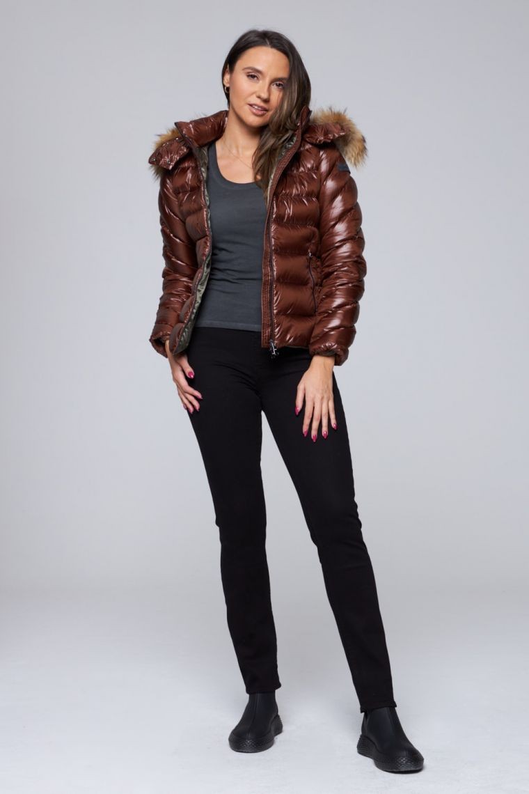 HETREGO Brown Holly down jacket with detachable hood