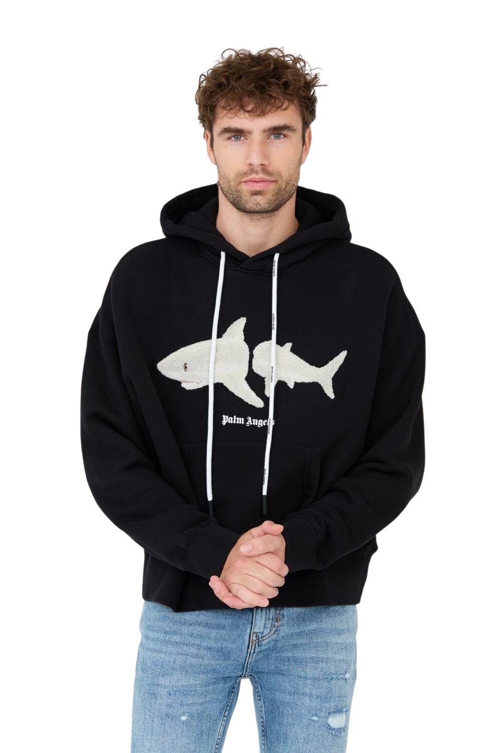 PALM ANGELS Black hoodie White Shark Hoody