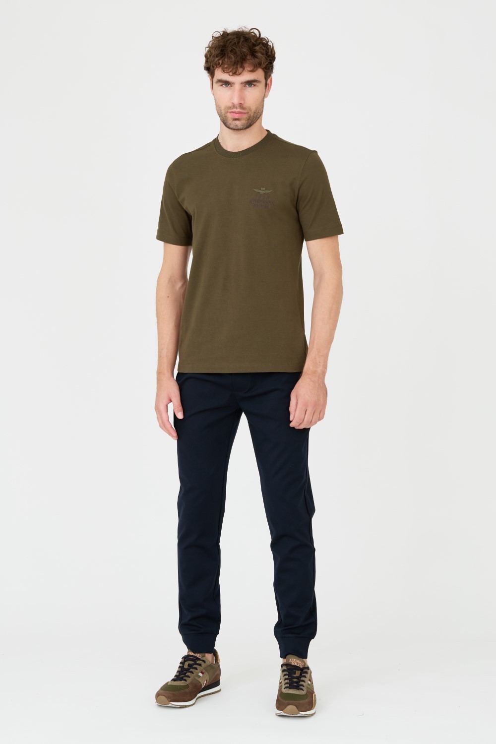 AERONAUTICA MILITARE Zielony bawełniany męski t-shirt