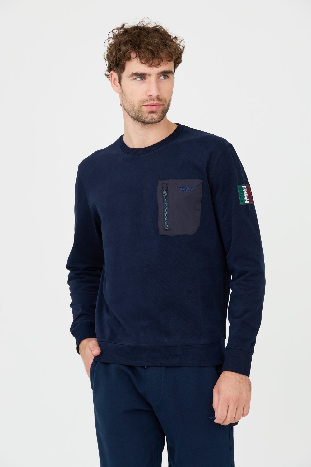 AERONAUTICA MILITARE Granatowy męski bawełniany longsleeve