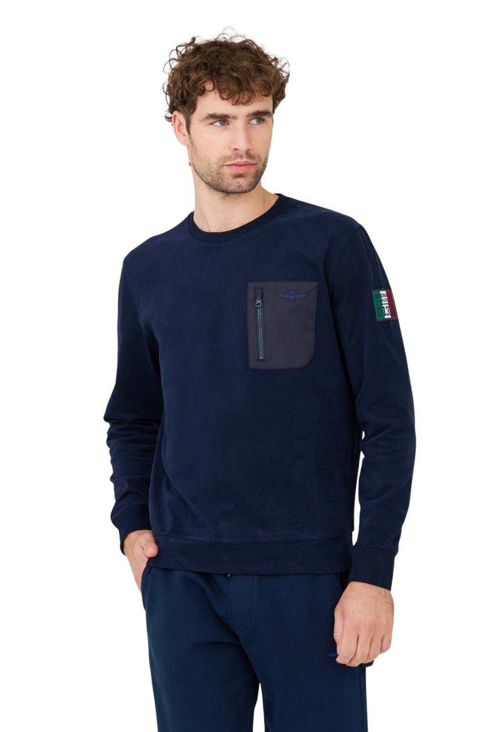 AERONAUTICA MILITARE Granatowy męski bawełniany longsleeve