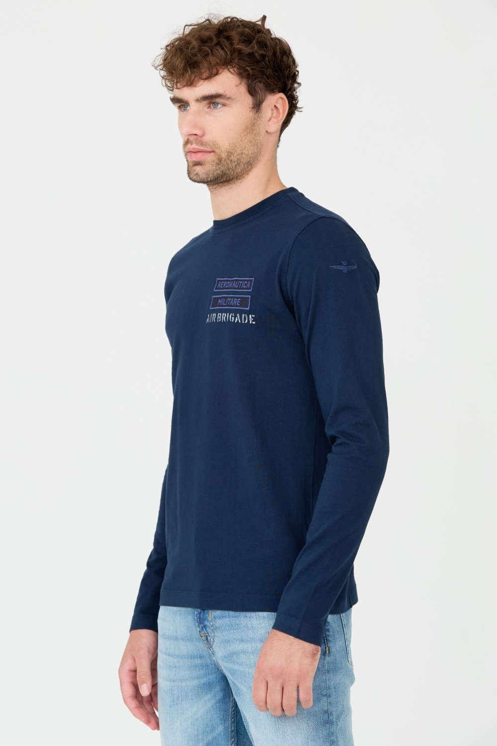 AERONAUTICA MILITARE Granatowy męski longsleeve bawełniany