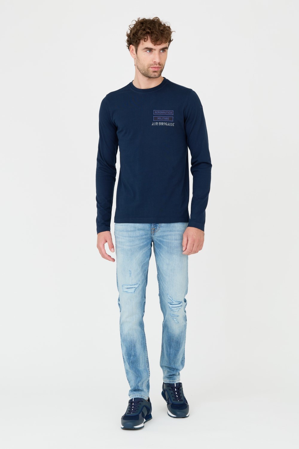 AERONAUTICA MILITARE Granatowy męski longsleeve bawełniany