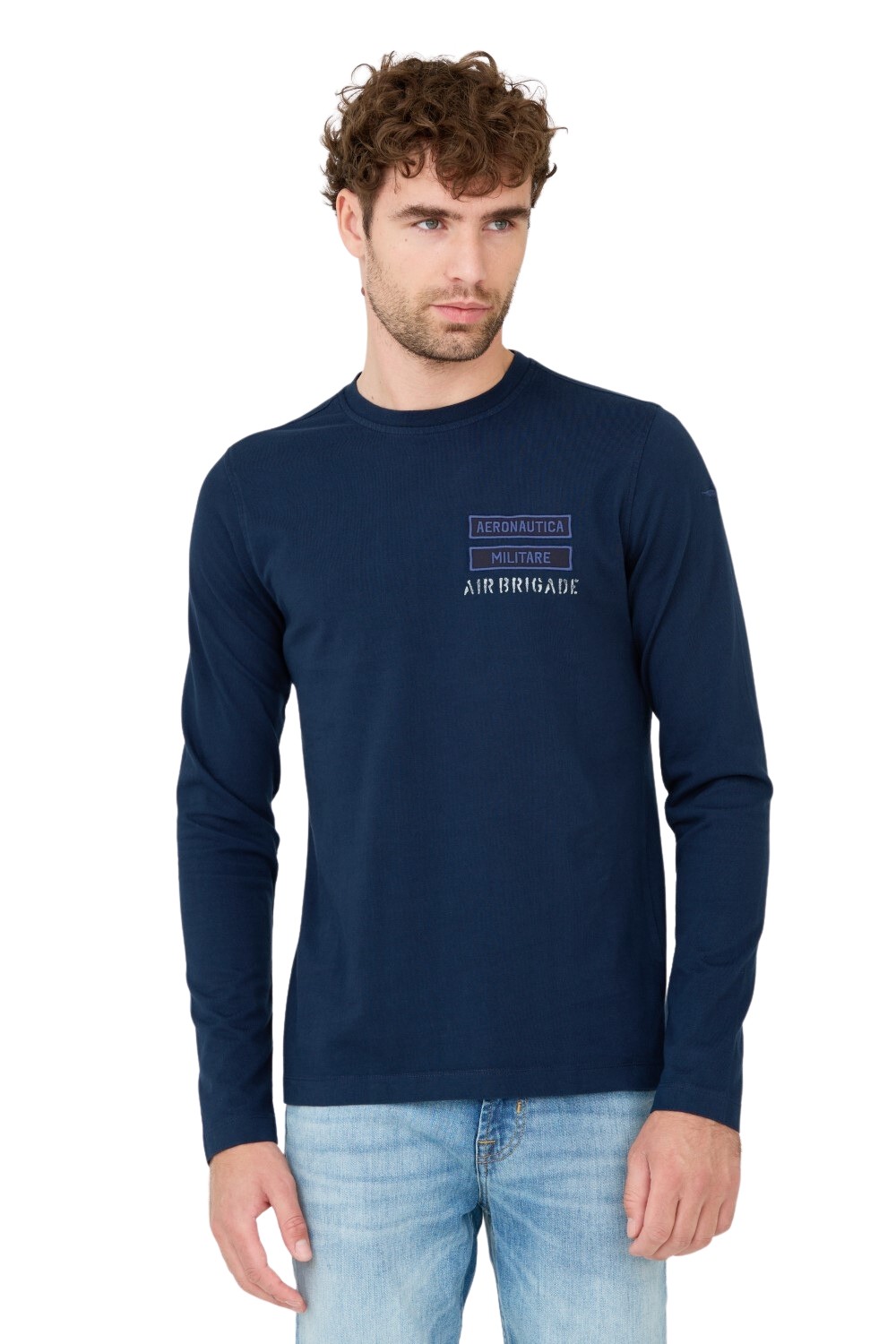 AERONAUTICA MILITARE Granatowy męski longsleeve bawełniany