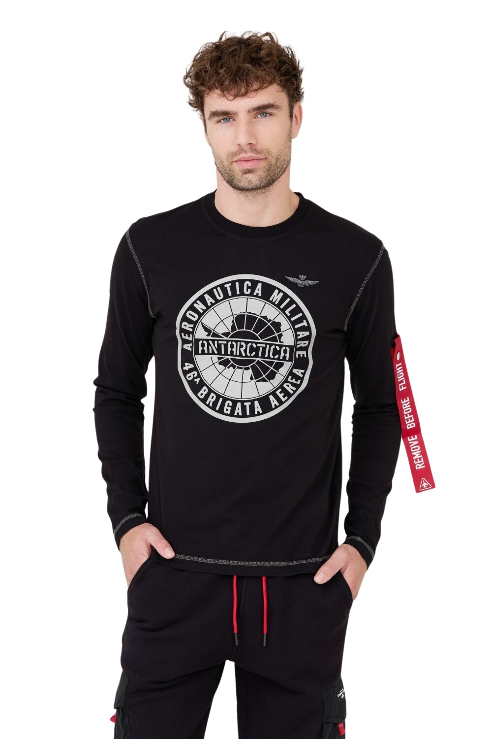 AERONAUTICA MILITARE Black men's cotton longsleeve