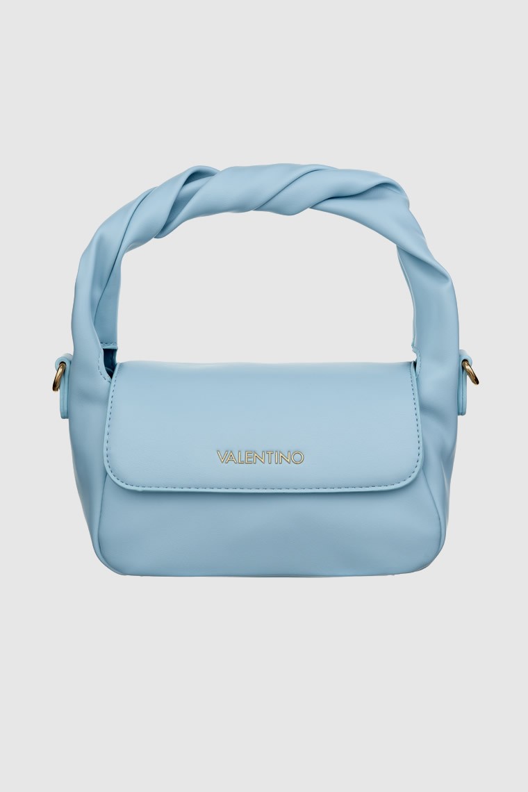 VALENTINO Błękitna mała gładka torebka ze skręconą rączką lemonade satchel