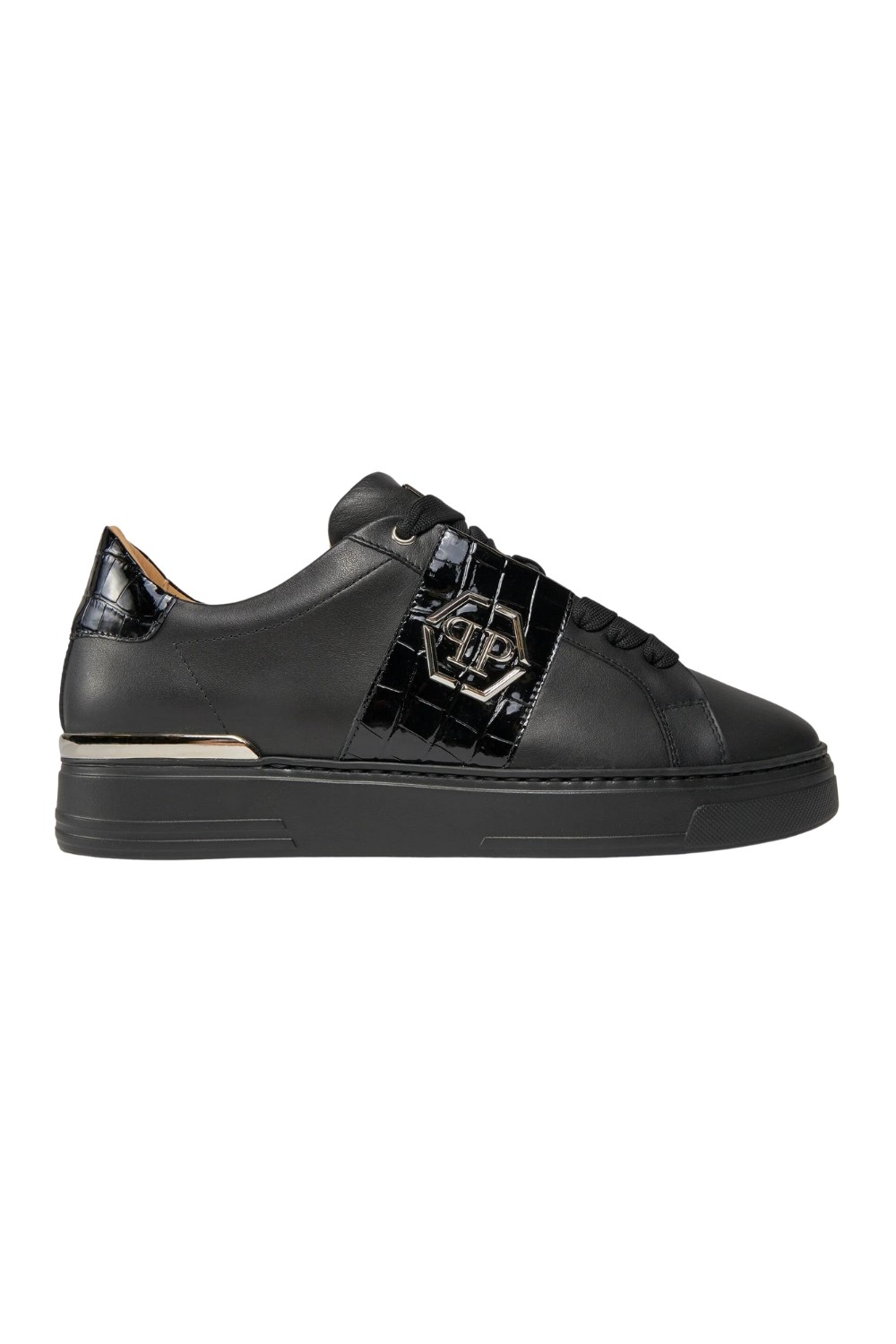 PHILIPP PLEIN Black Leather Lo-top sneakers