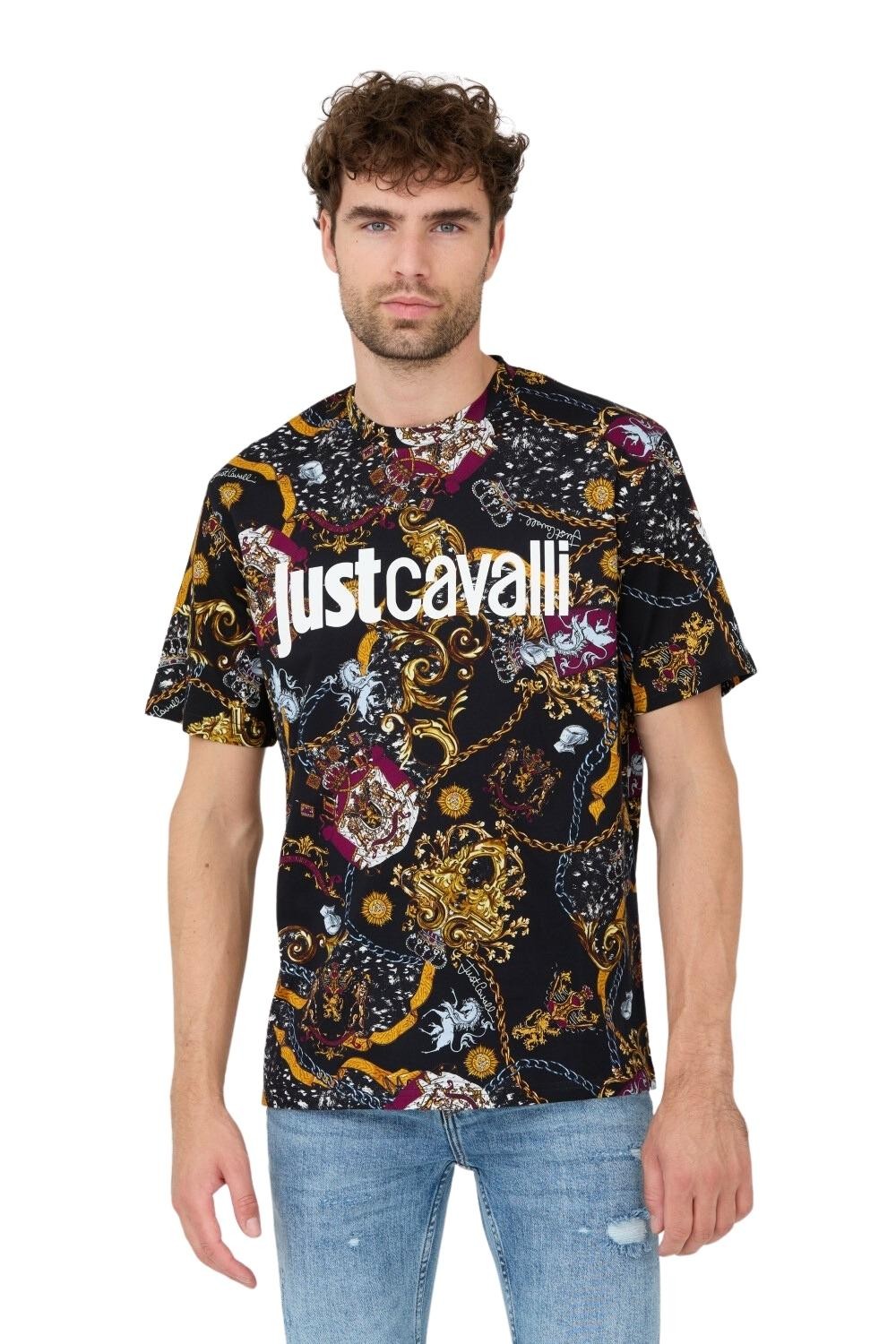 JUST CAVALLI T-shirt black R Print Iconic Schields