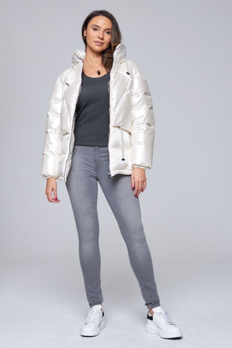 DIEGO M Ecru kurtka puchowa damska