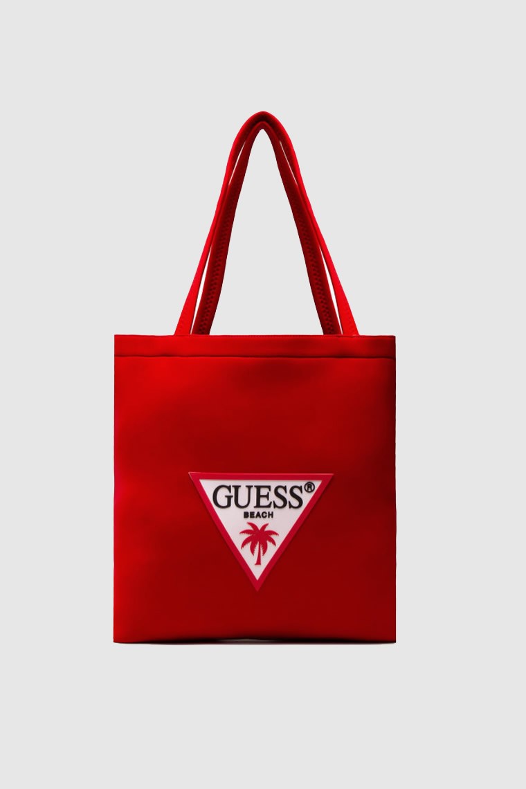 Червона пляжна сумка GUESS з трикутним логотипом