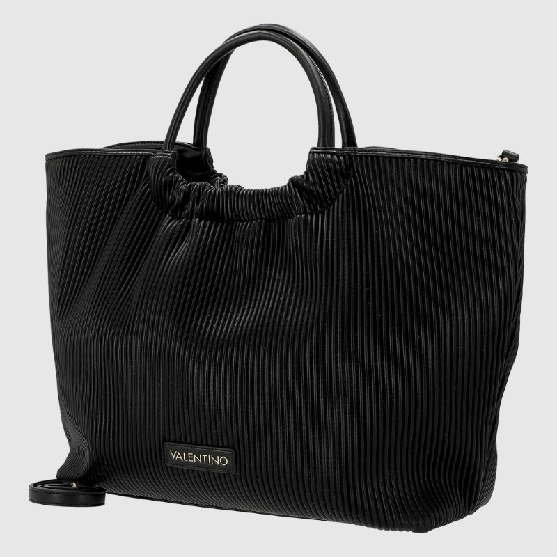 VALENTINO Duża czarna plisowana shopperka river re z saszetką