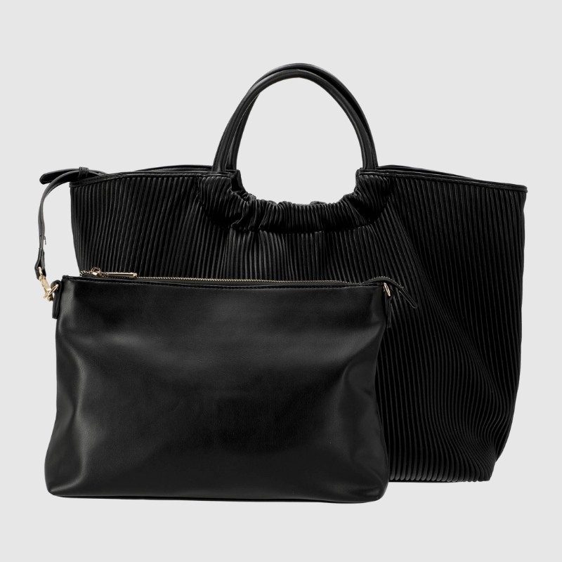 VALENTINO Duża czarna plisowana shopperka river re z saszetką