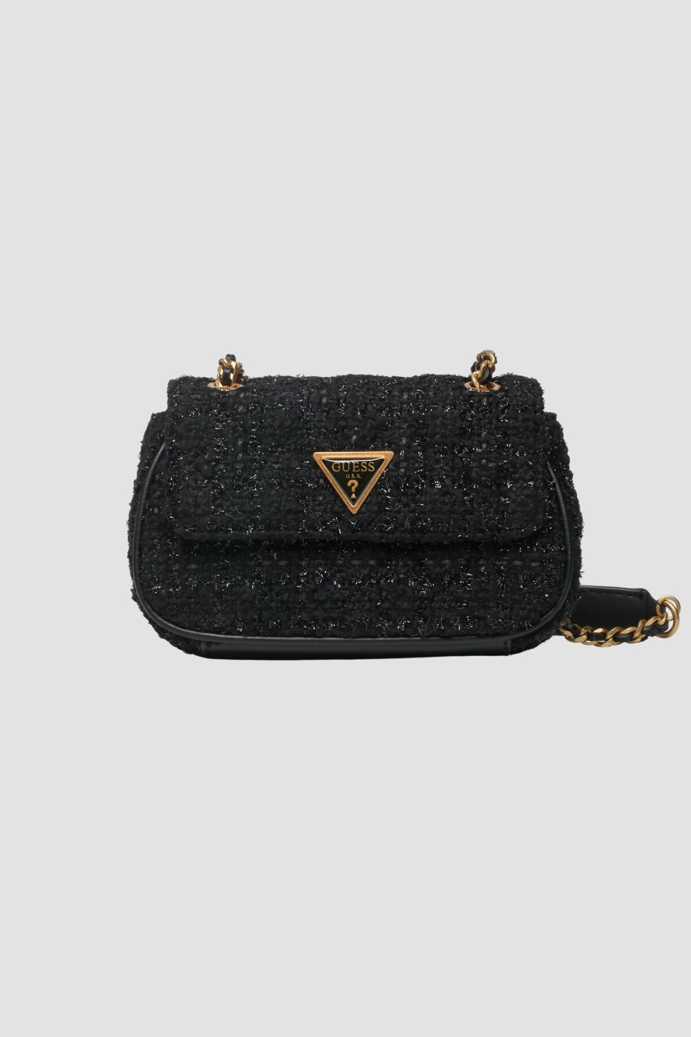 GUESS Geantă de mână Giully Mini din tweed negru