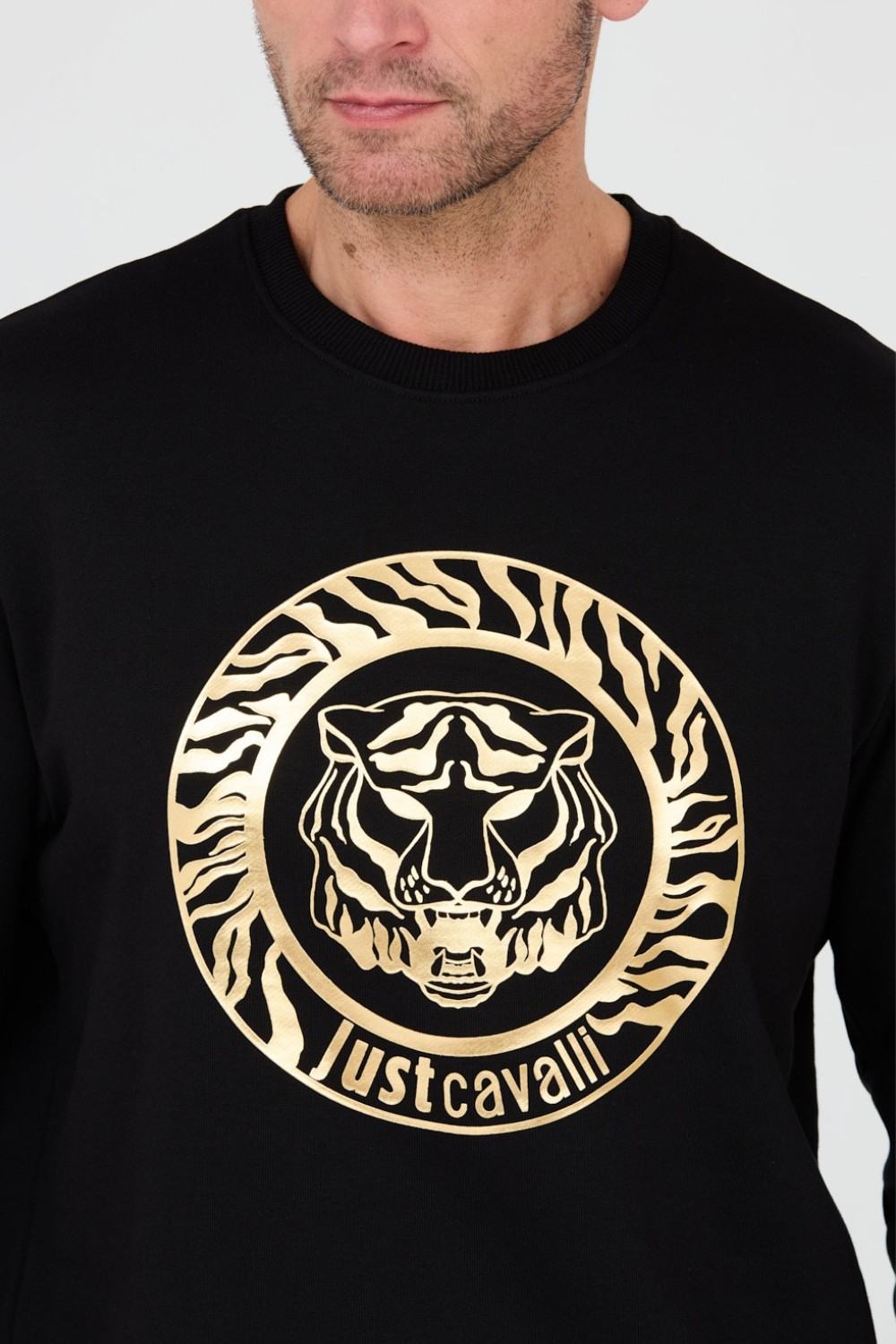 JUST CAVALLI Tricou negru T-round Gold pentru bărbați