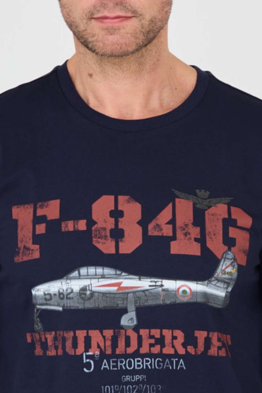 AERONAUTICA MILITARE Bărbați albastru marin bumbac longsleeve F-84G Thunderjet