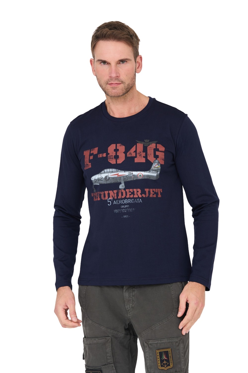 AERONAUTICA MILITARE Bărbați albastru marin bumbac longsleeve F-84G Thunderjet