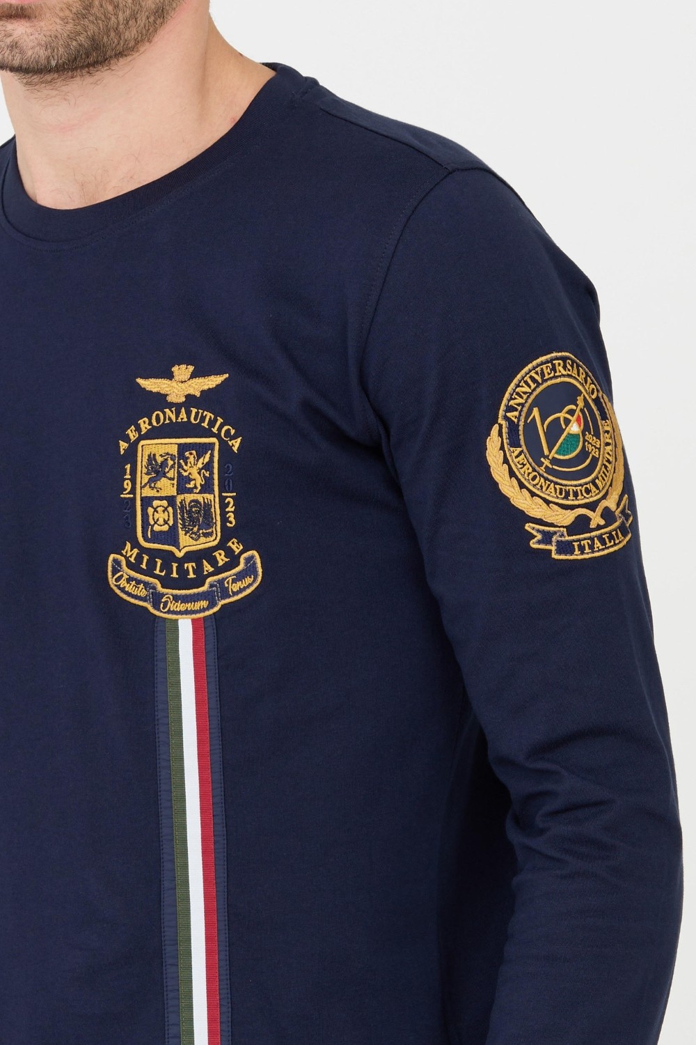 AERONAUTICA MILITARE Granatowy męski bawełniany longsleeve