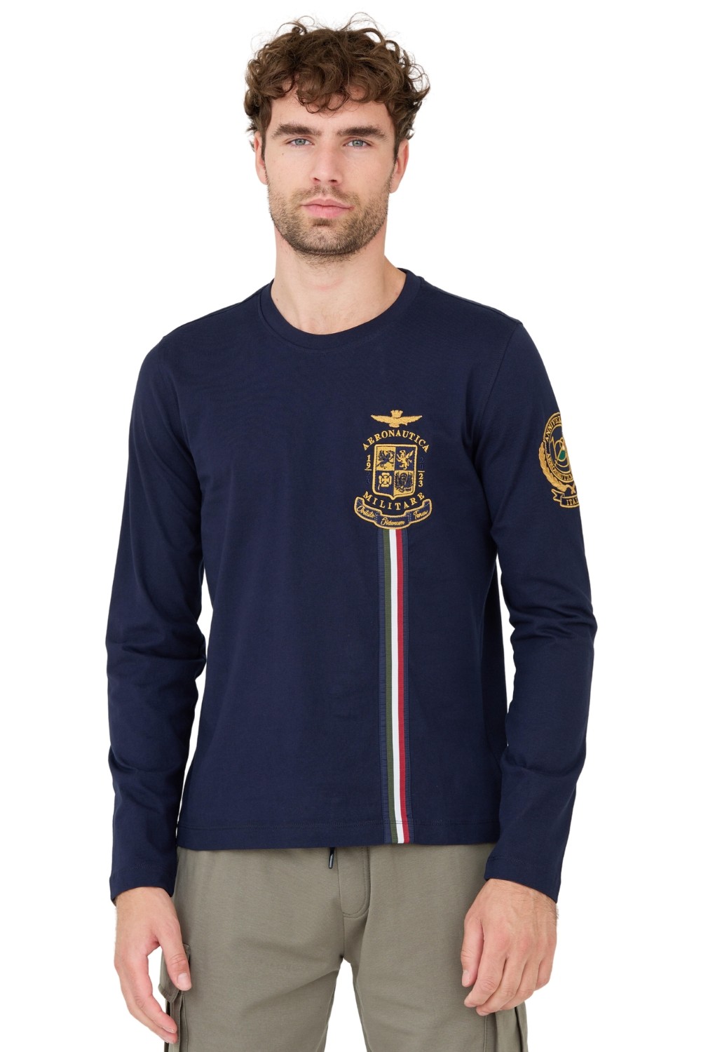 AERONAUTICA MILITARE Granatowy męski bawełniany longsleeve