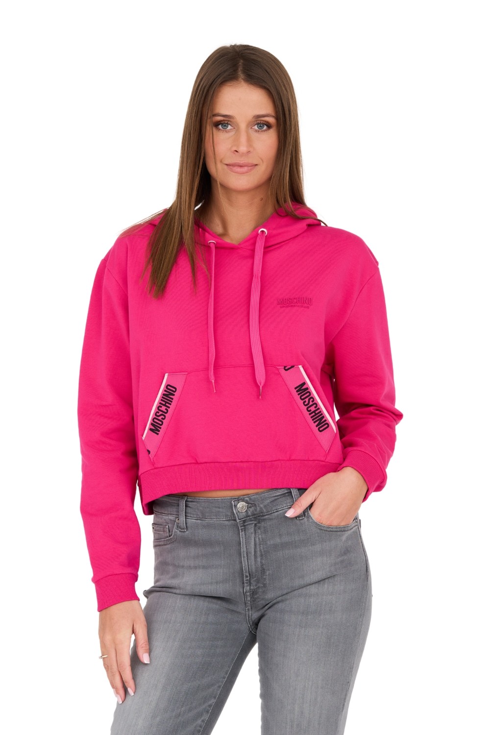 MOSCHINO Różowa damska bluza z kapturem i lampasami