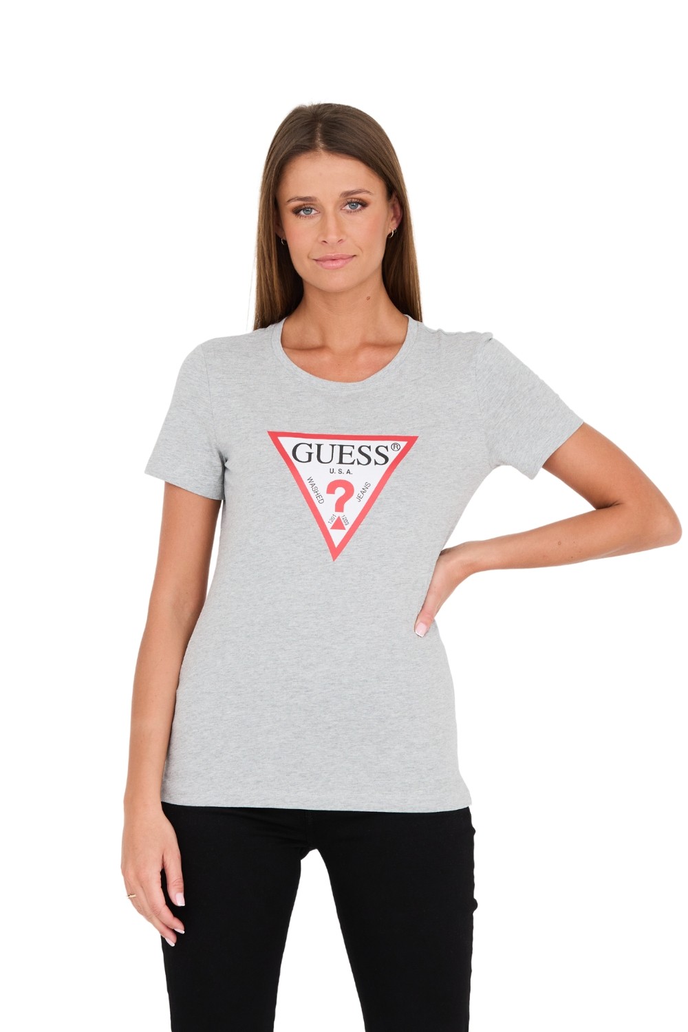 GUESS Szary damski t-shirt bawełniany Original Tee