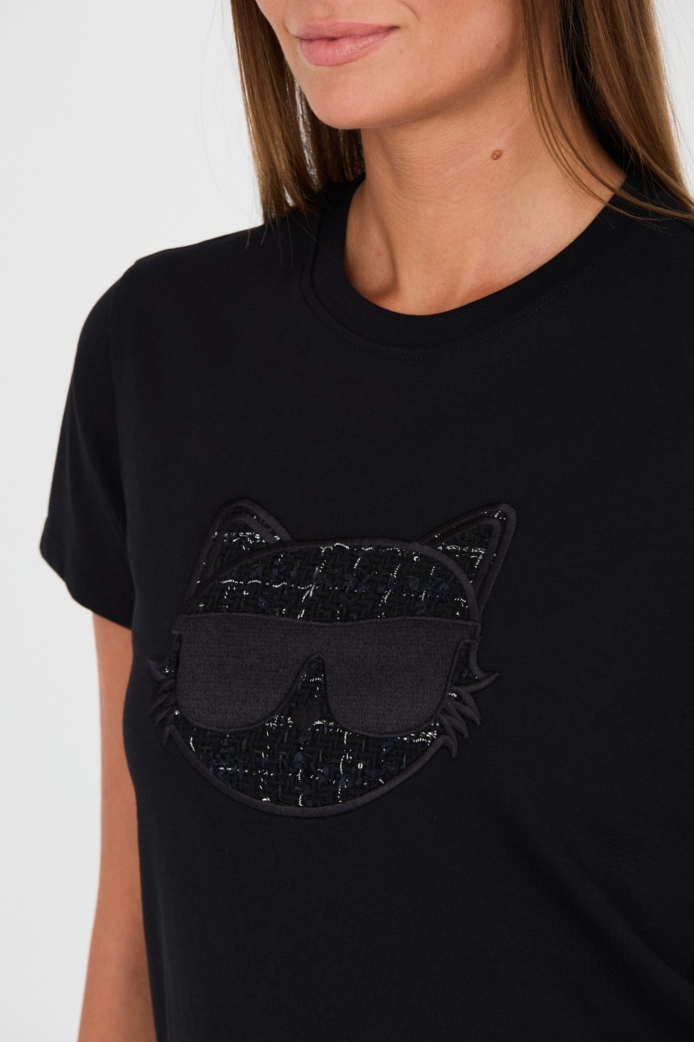 KARL LAGERFELD Czarny damski t-shirt Boucle Choupette