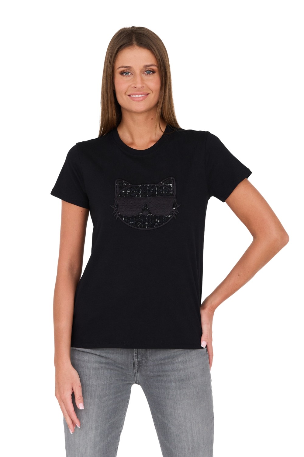 KARL LAGERFELD Czarny damski t-shirt Boucle Choupette