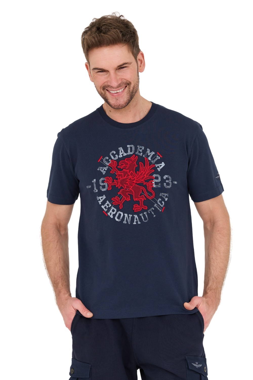 AERONAUTICA MILITARE Tricou M.C. din bumbac albastru marin pentru bărbați.