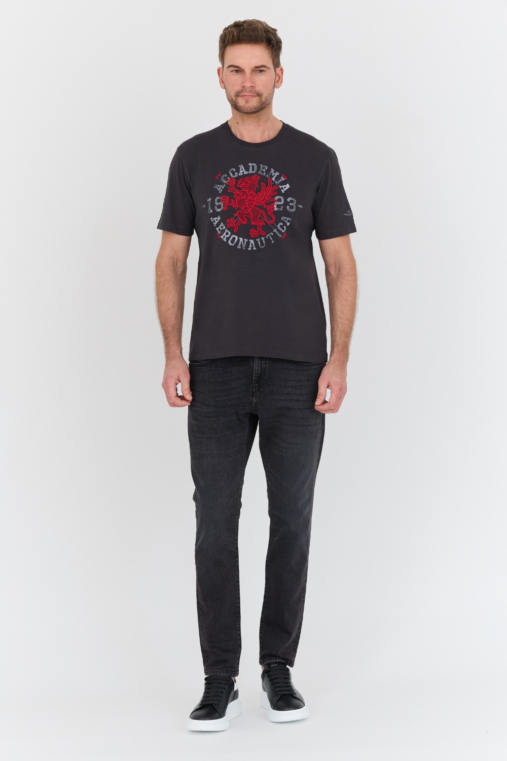 AERONAUTICA MILITARE Szary bawełniany męski t-shirt M.C.