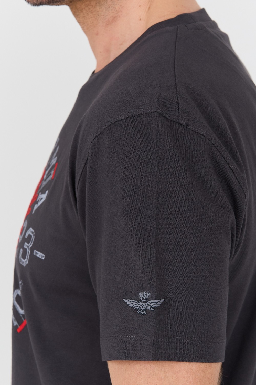 AERONAUTICA MILITARE Szary bawełniany męski t-shirt M.C.
