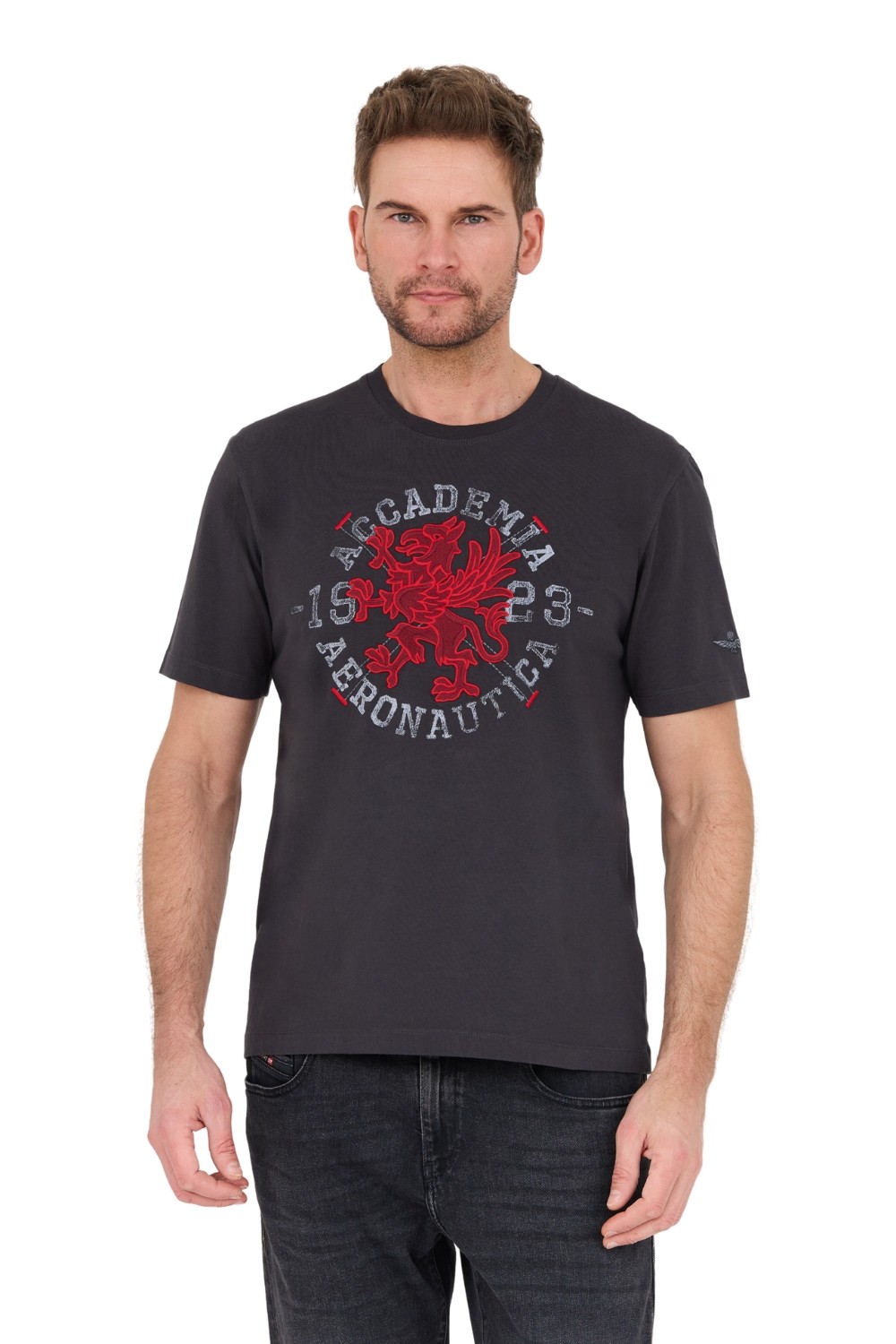 AERONAUTICA MILITARE Szary bawełniany męski t-shirt M.C.