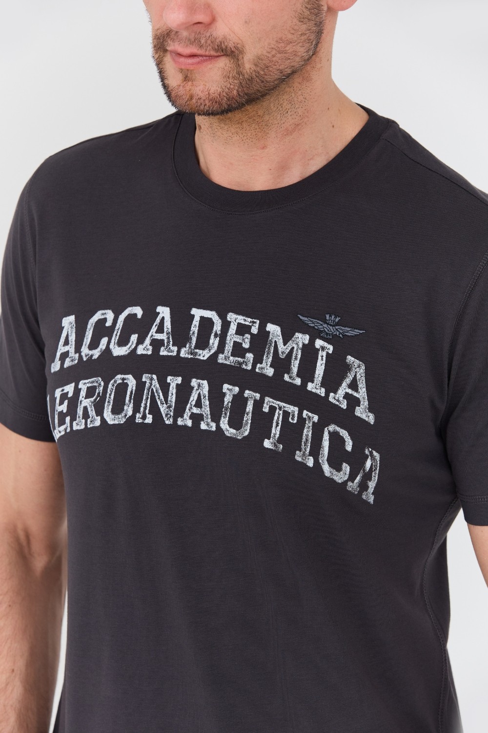 AERONAUTICA MILITARE Grafitowy bawełniany męski t-shirt M.C.