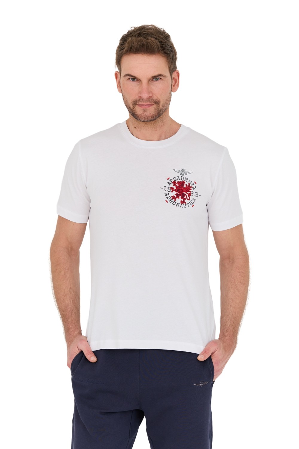 AERONAUTICA MILITARE Biały bawełniany męski t-shirt M.C.
