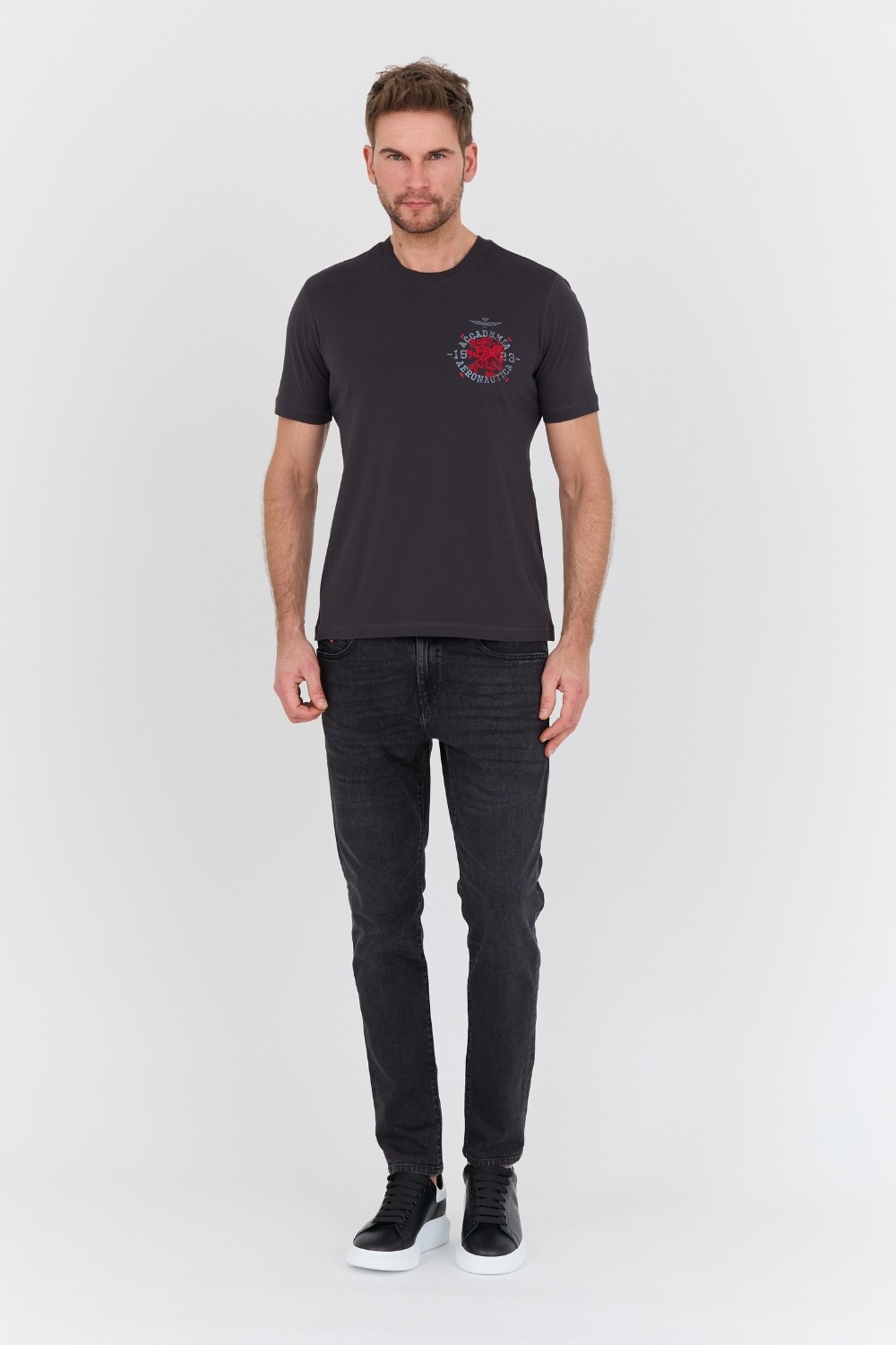 AERONAUTICA MILITARE Szary bawełniany męski t-shirt M.C.