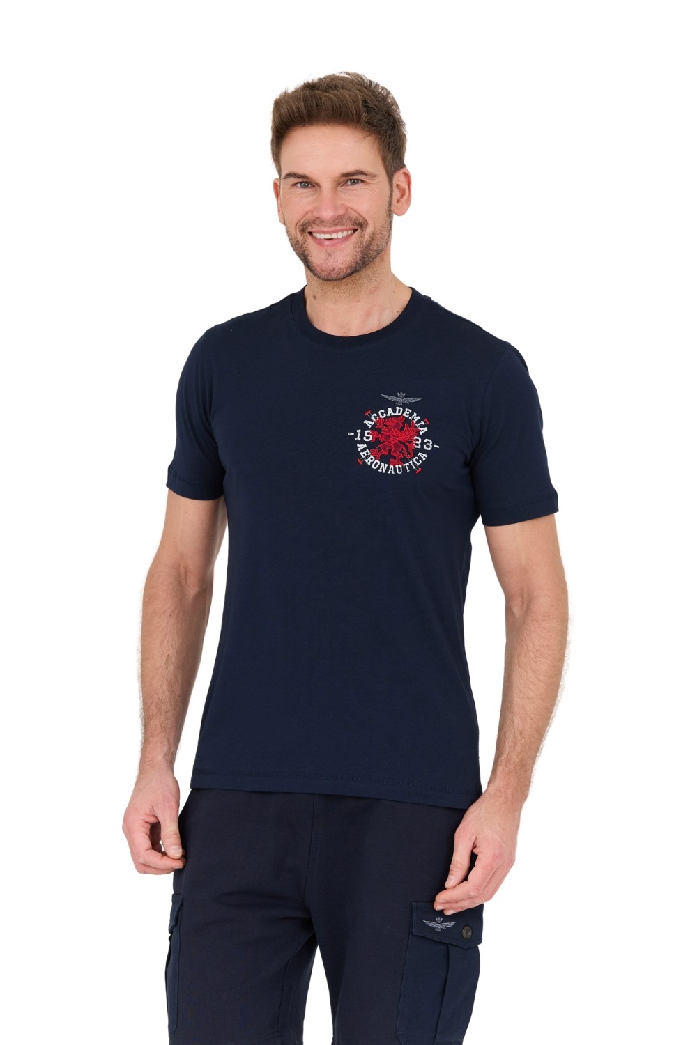 AERONAUTICA MILITARE Granatowy bawełniany męski t-shirt M.C.