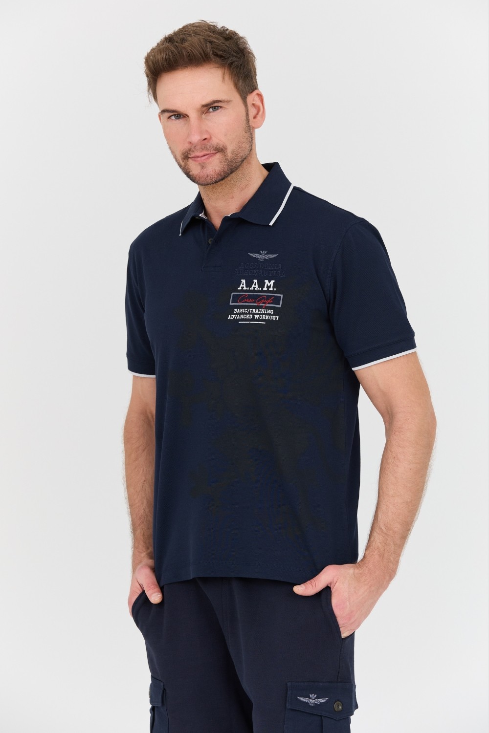 AERONAUTICA MILITARE Granatowa męska koszulka Polo M.C.