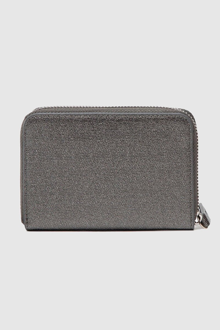 VALENTINO Zestaw ciemnosrebrny portfel damski z lusterkiem