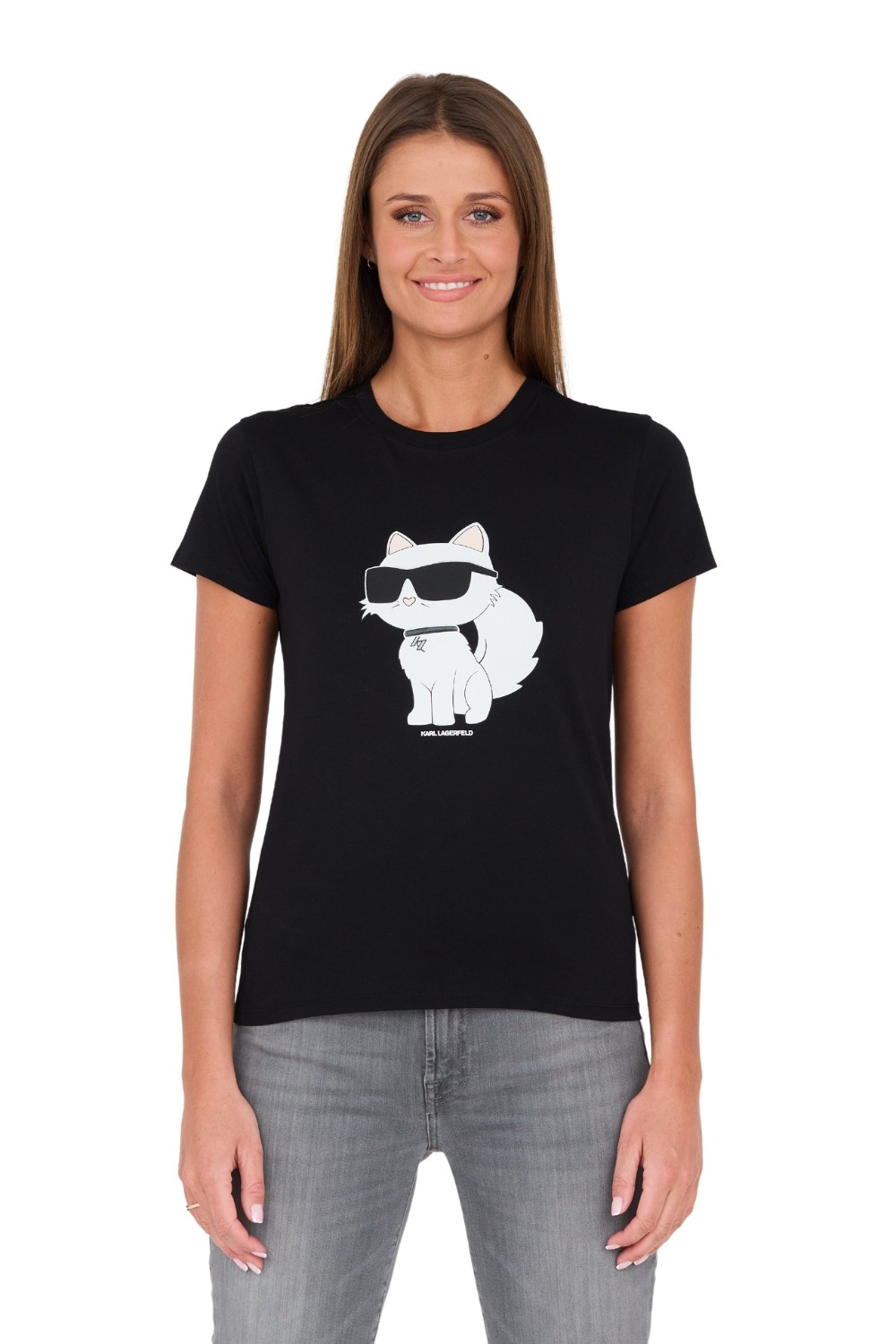 KARL LAGERFELD Чорна футболка з котомKARL LAGERFELD Czarny t-shirt z kotem