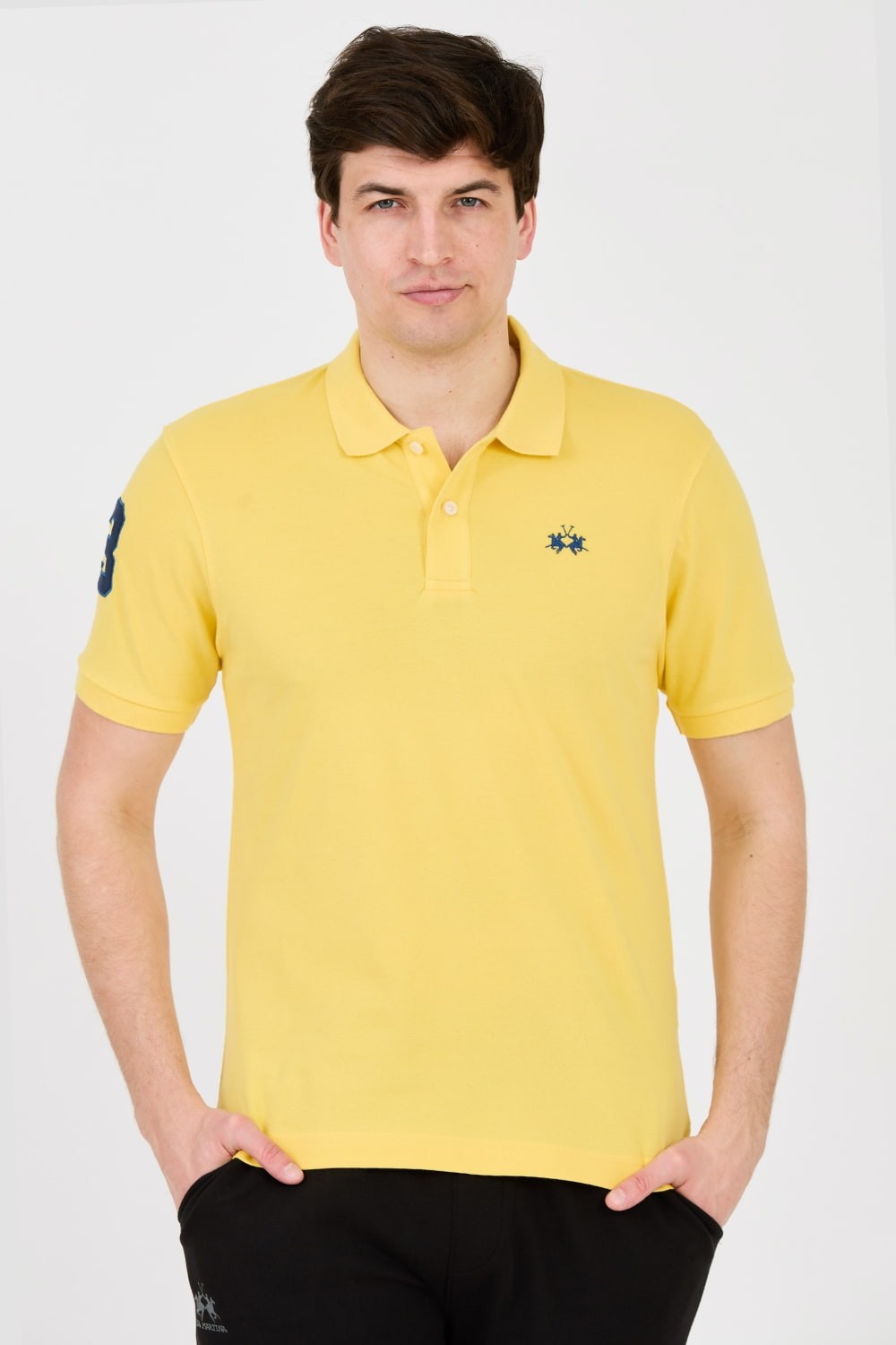 LA MARTINA Żółte męskie polo z małym logo