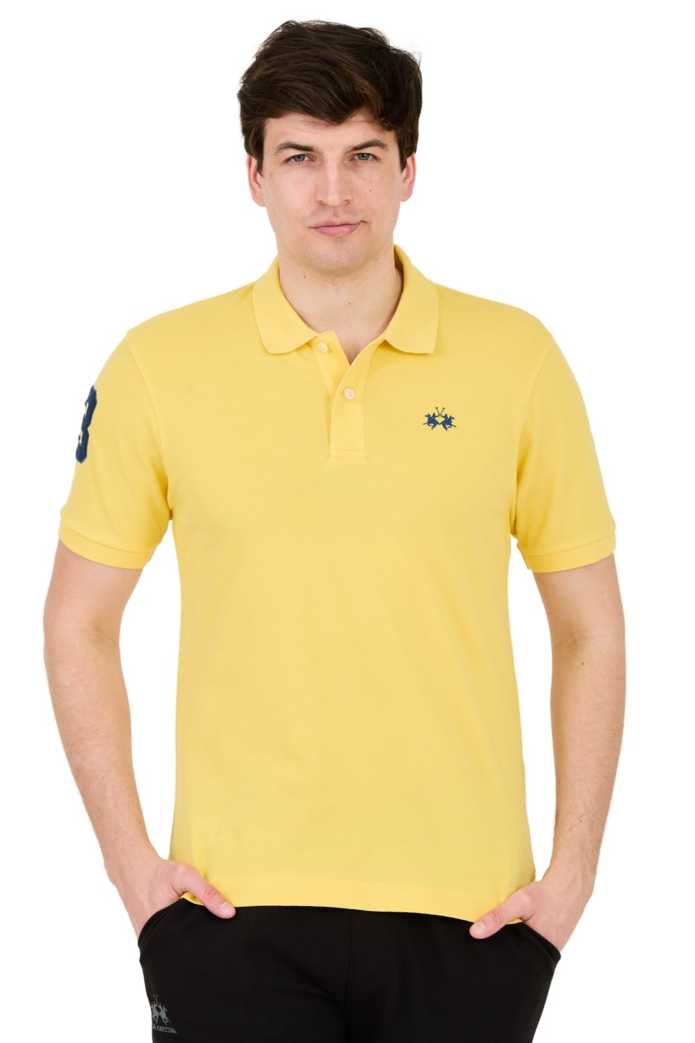 LA MARTINA Żółte męskie polo z małym logo