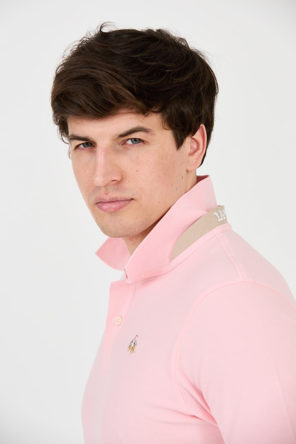 LA MARTINA Różowy męski t-shirt z małym logo