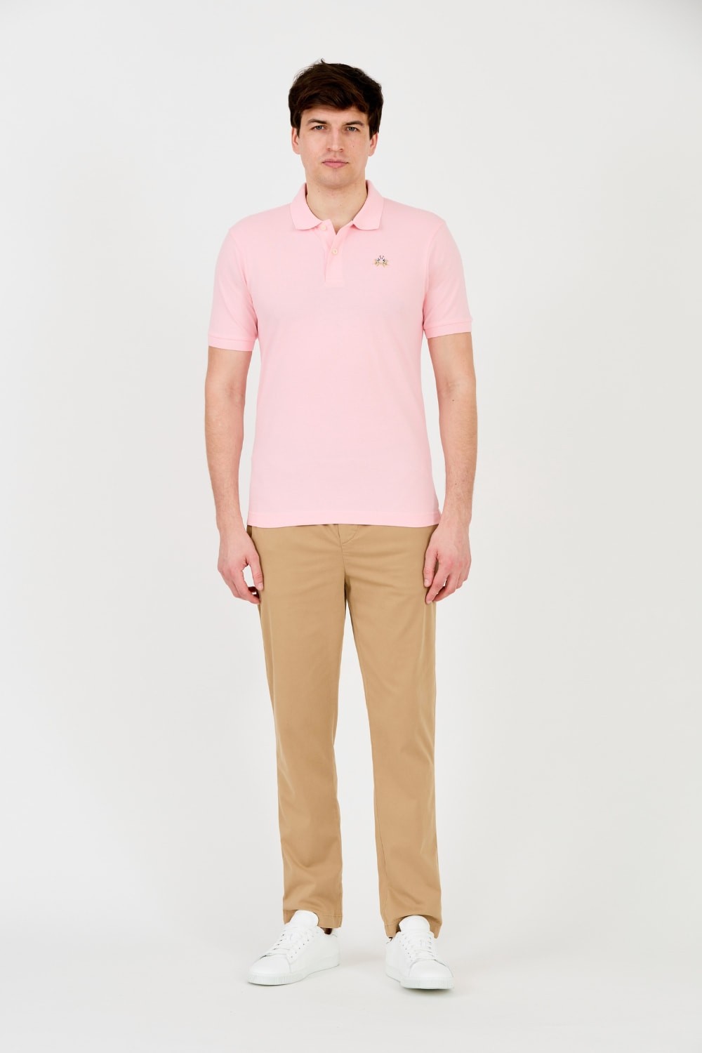 LA MARTINA Różowy męski t-shirt z małym logo