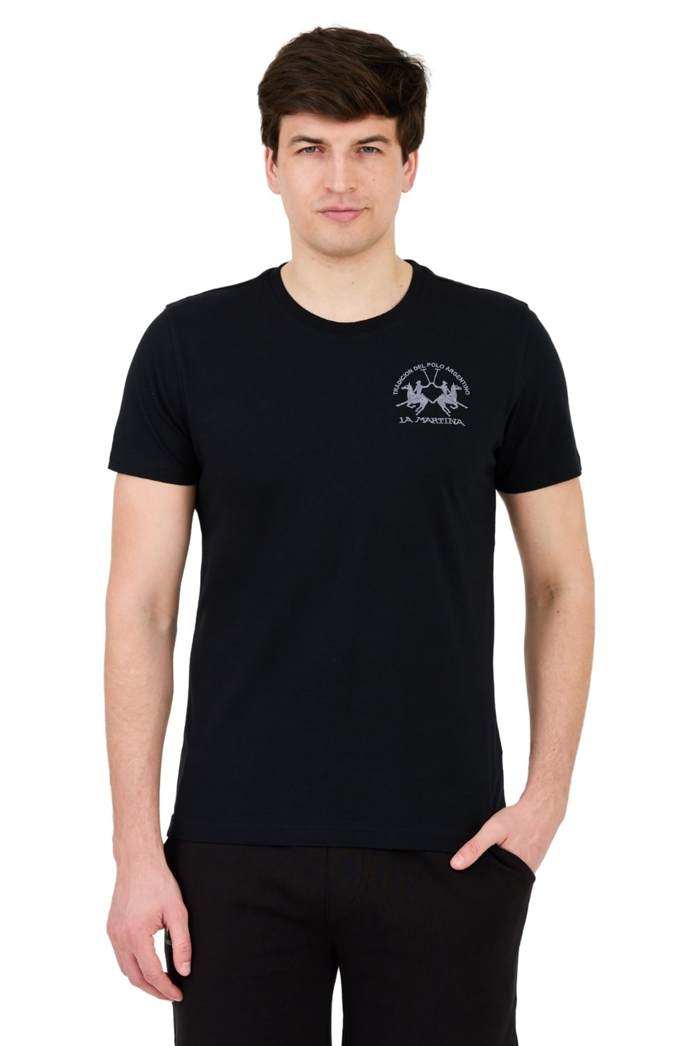 LA MARTINA Black t-shirt with large logo