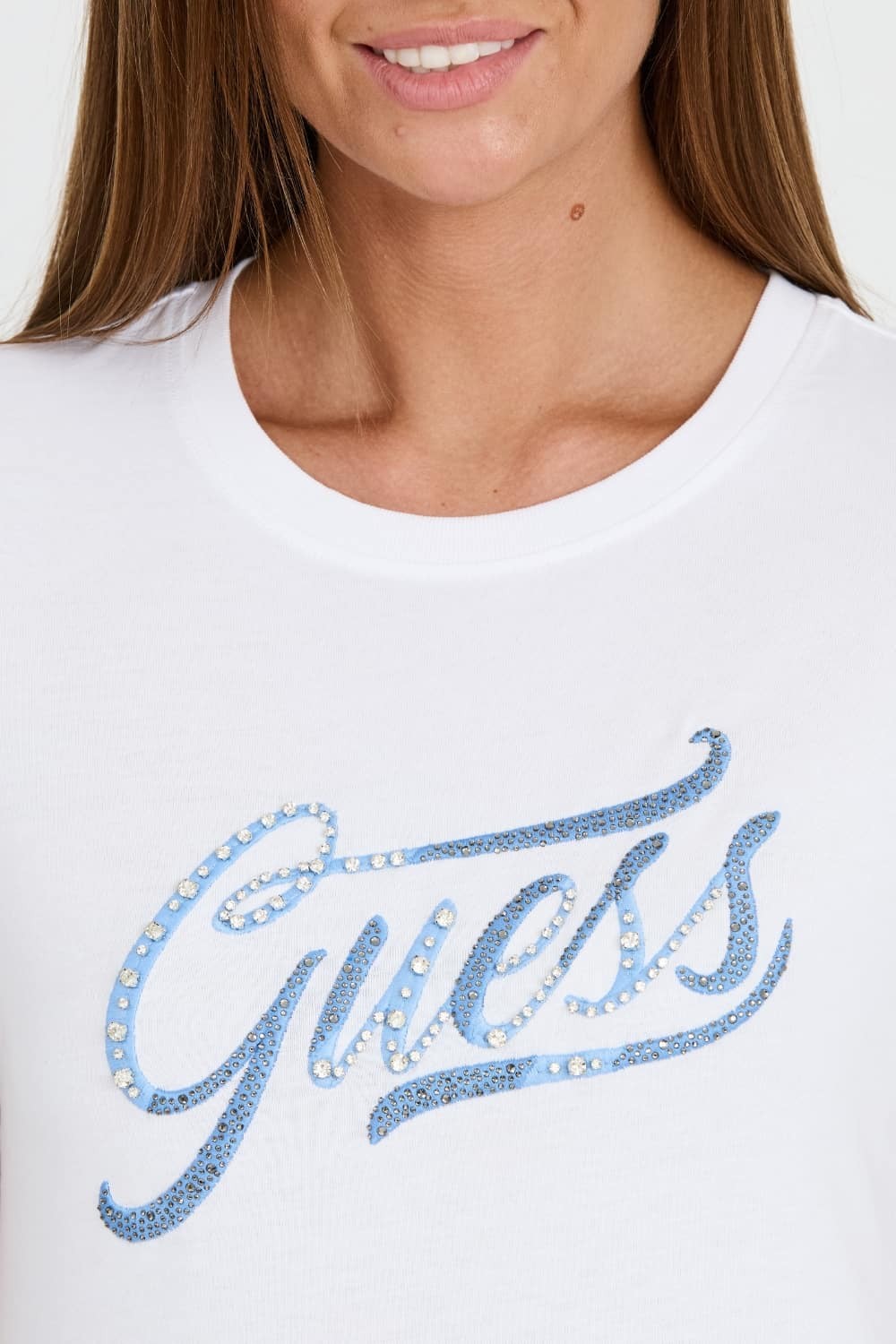 GUESS Biały T-shirt STONES&EMBRO TEE