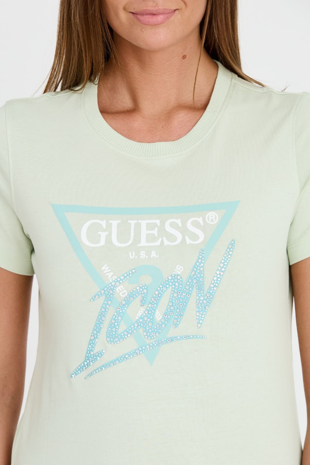 GUESS Miętowy t-shirt Icon Tee