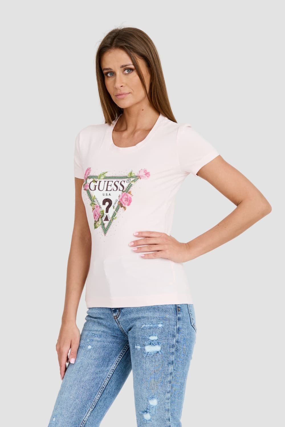 GUESS Pink Floral Triangle Tee