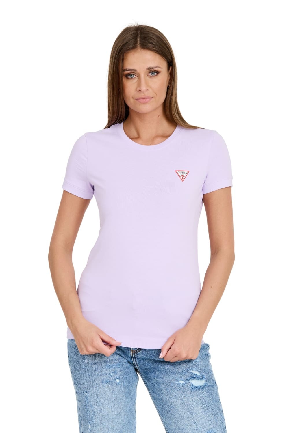 GUESS Lawendowy t-shirt Mini Triangle Tee