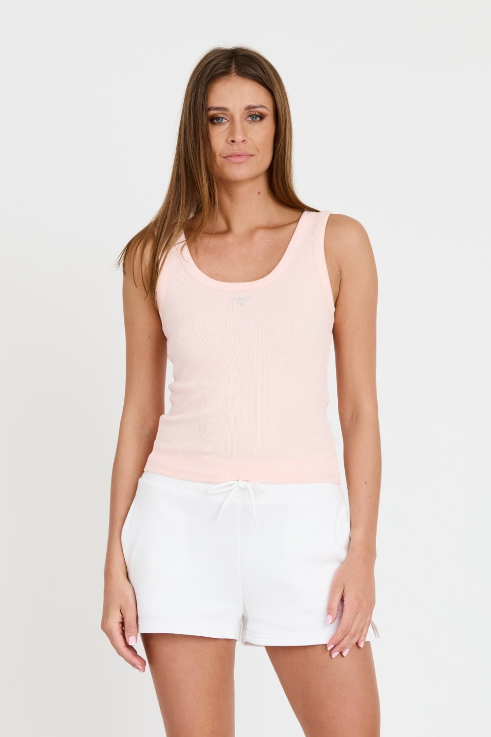 GUESS Różowy top Triangle Bling Rib Tank