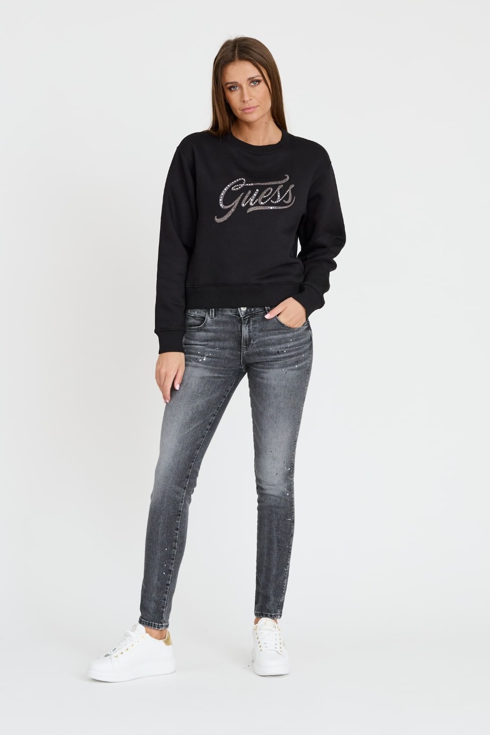 GUESS Black sweatshirt with zircons