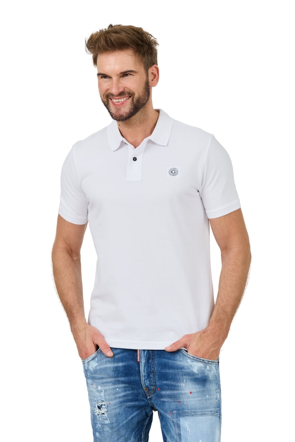 GUESS Białe męskie polo Washed