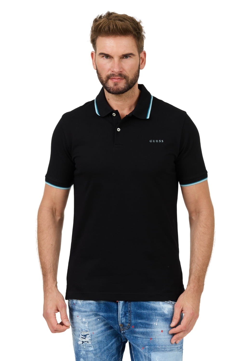 GUESS Czarne męskie polo Lyle